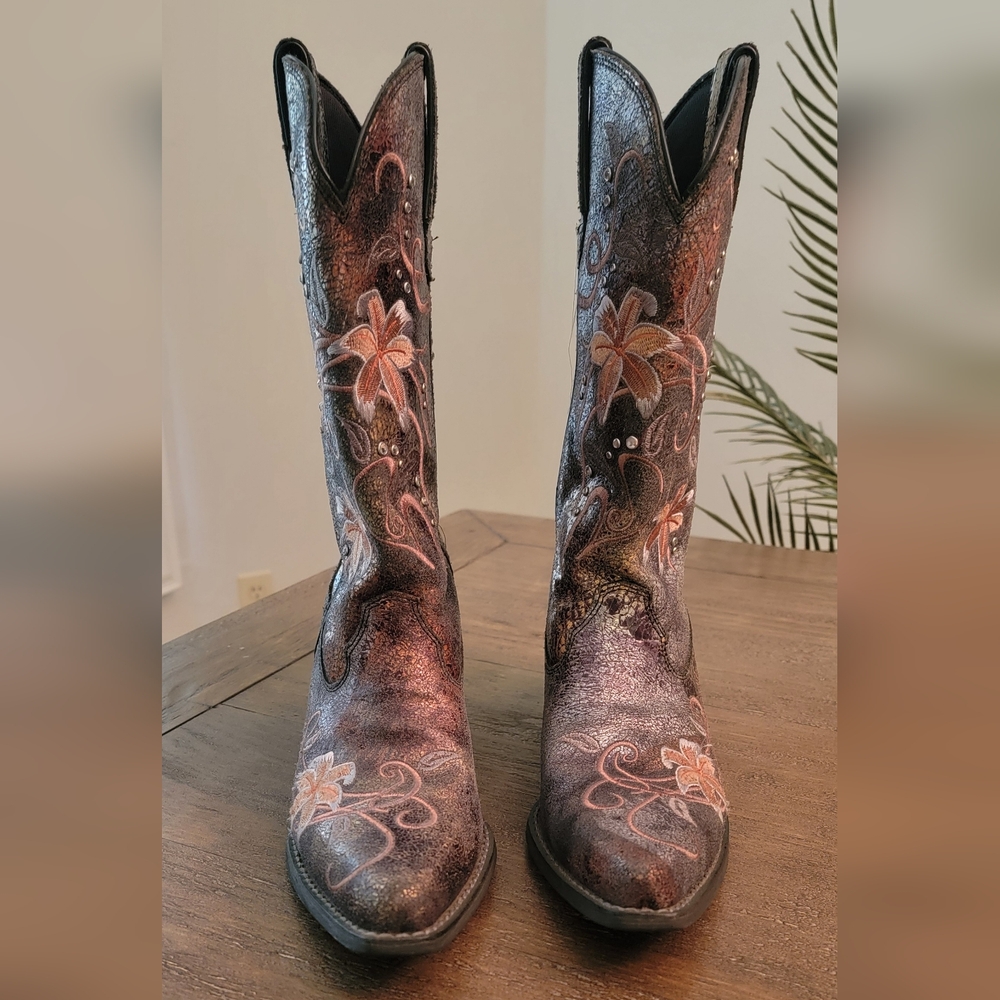 Durango "Crush" Rinestone Floral Embroidered Western Cowboy Boots Size 8.5 - Picture 2 of 6
